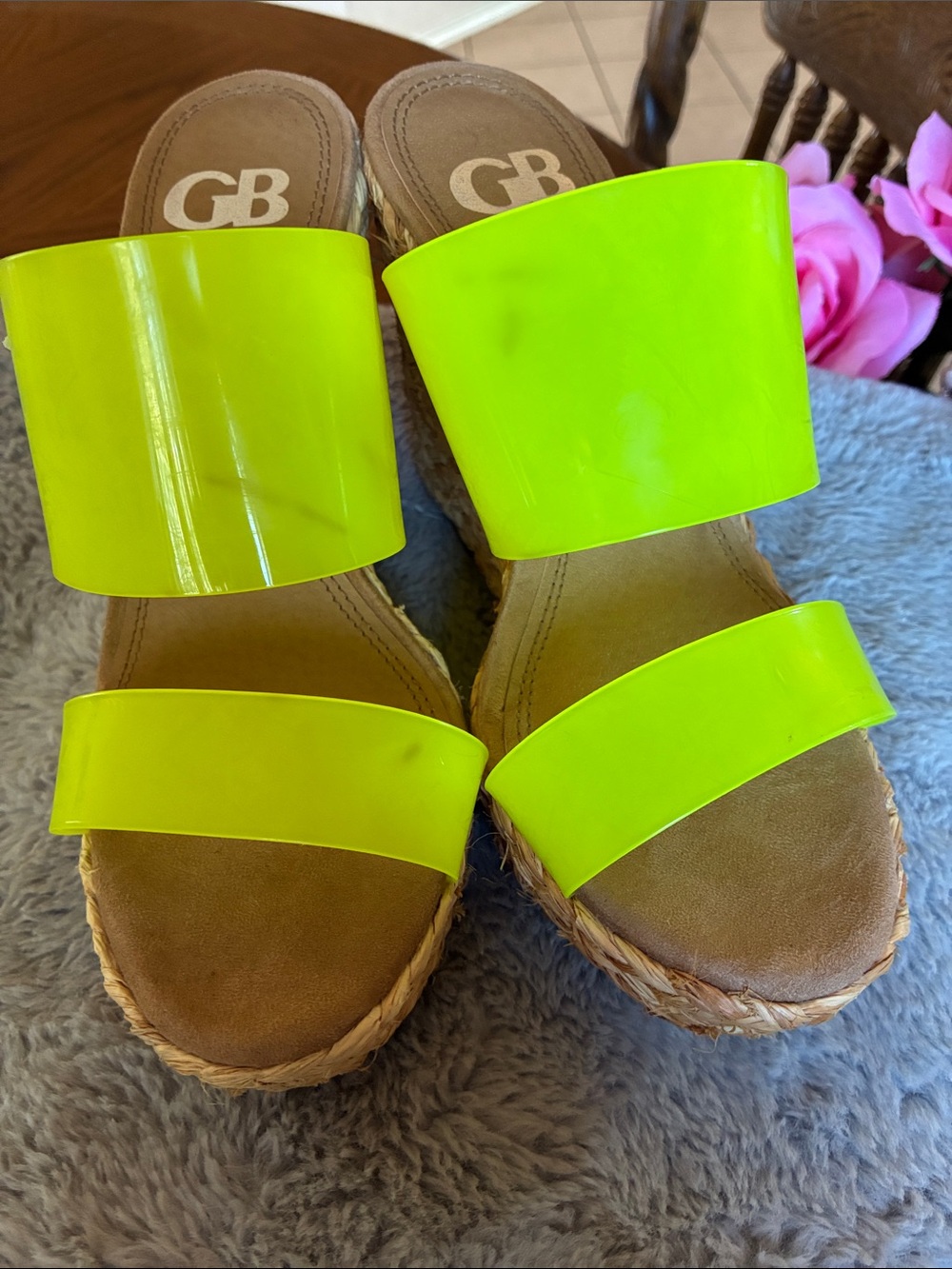 Gianni Bini Neon Yellow Two-Band Espadrille Wedges